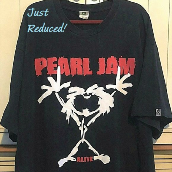 Bayside Organic Tops - Pearl Jam PJ20 Limited Edition Rare Alive Stickman T-Shirt